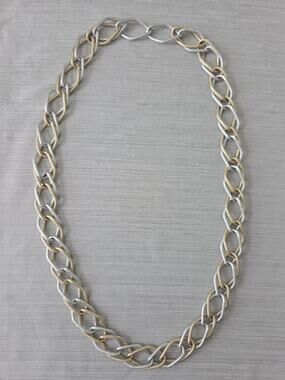 Two Tone Mixed Metal Design Statement Necklace Large Textured Interlocking Links